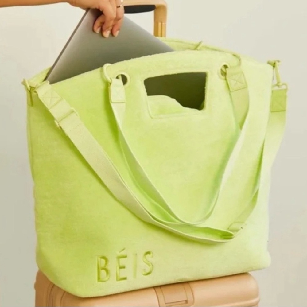 NWT BÉIS / Beis Citron Green Terry Tote Bag - Picture 2 of 13